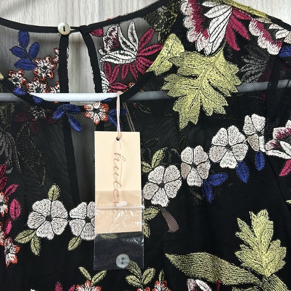 Hutch Floral Embroidered Mini Dress - Black and Green - Picture 3 of 7